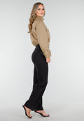 Beige Cropped Jas met Grote Zakken en Rechte Pasvorm