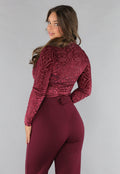 See Through Burgundy Top met Velvet Print