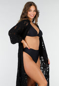 Gehaakte Cover-up Jurk Vest met V-Hals en Lange Mouwen