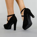 Zwarte Suède-Look Pumps met Enkelbandje