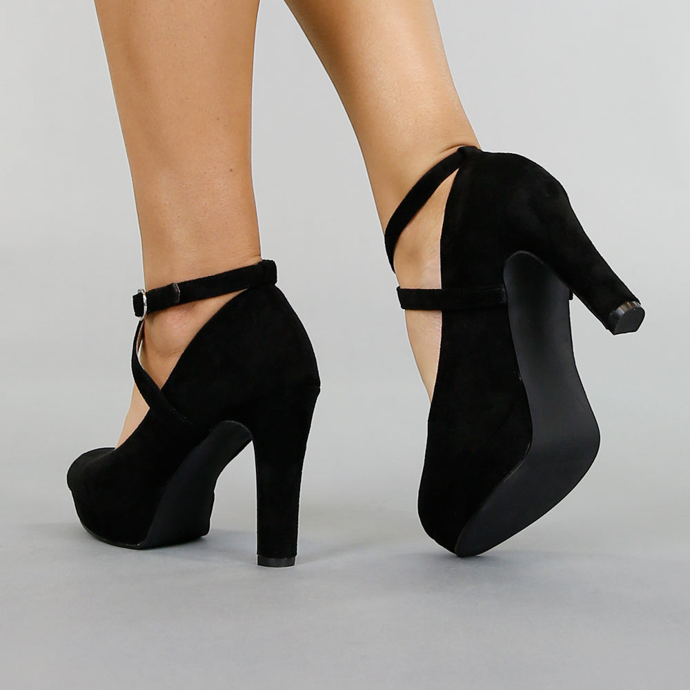 Zwarte Suède-Look Pumps met Enkelbandje