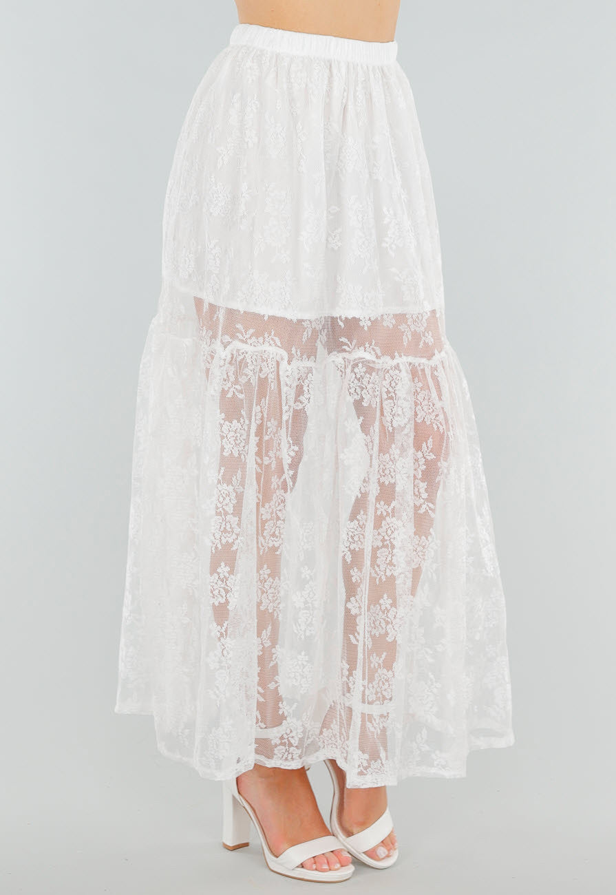 High Waist Witte Maxi Rok van Kant met Onderrok