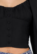 Zwarte Blouse met Lange Pofmouwen en Knopen