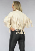 Beige Suèdelook Jas met Fringe Details