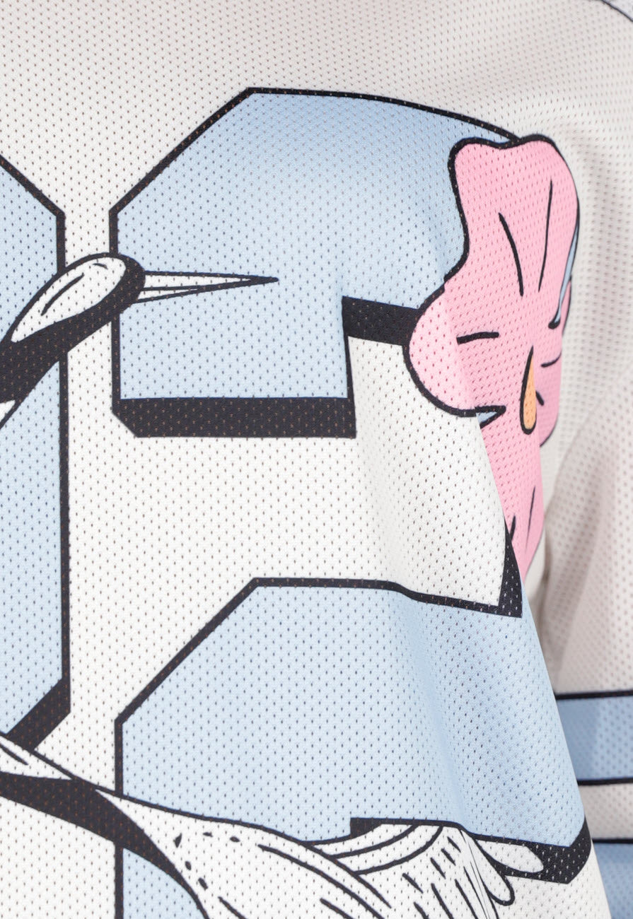 Witte Jersey Top met Vogelprint en Oversized Pasvorm