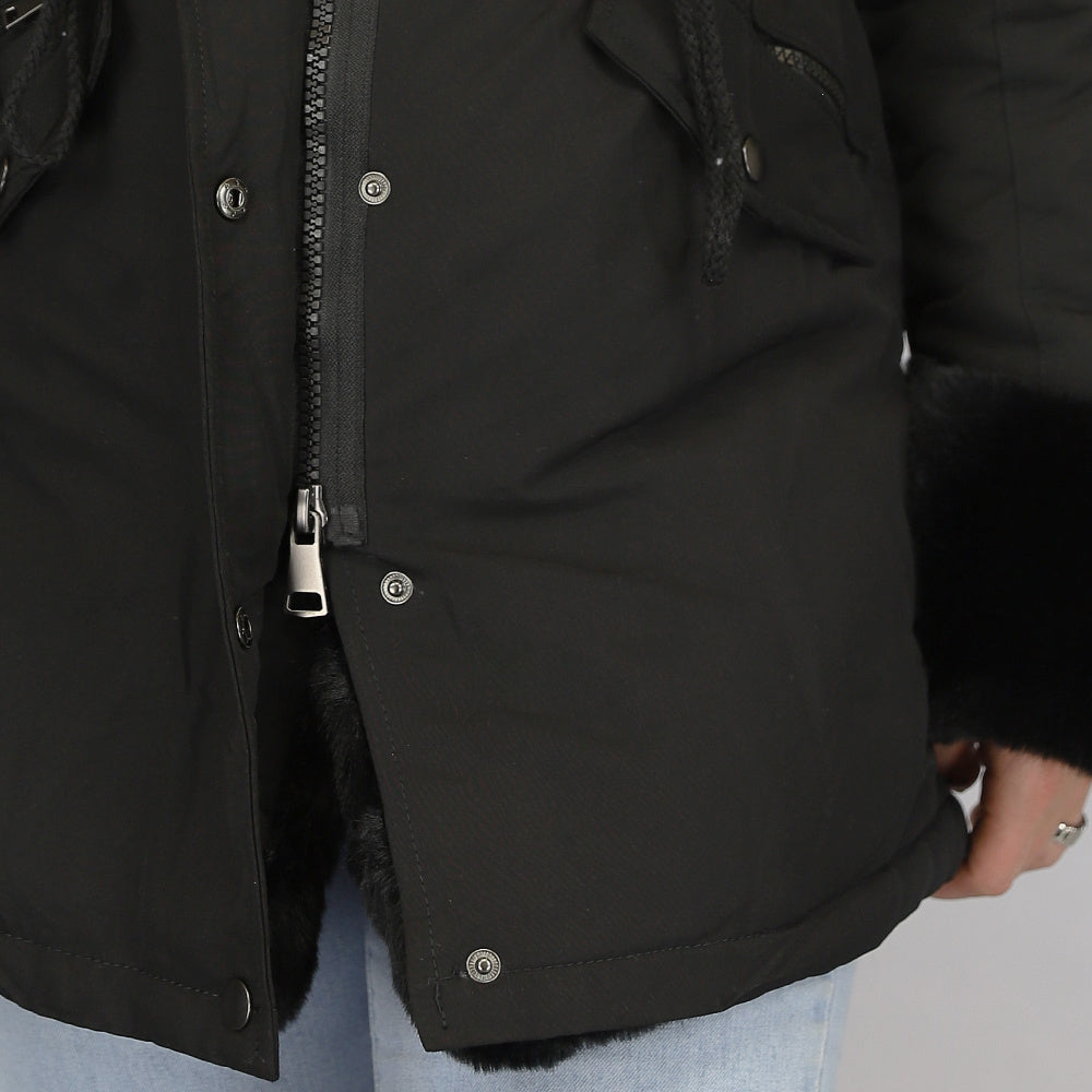 Zwarte Bont Winterjas met Capuchon