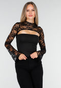 Zwarte Top met Kant, Stretch en Cut-Out Detail