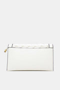 Witte Gevlochten Clutch van Imitatieleer met Afneembaar Schouderhengsel