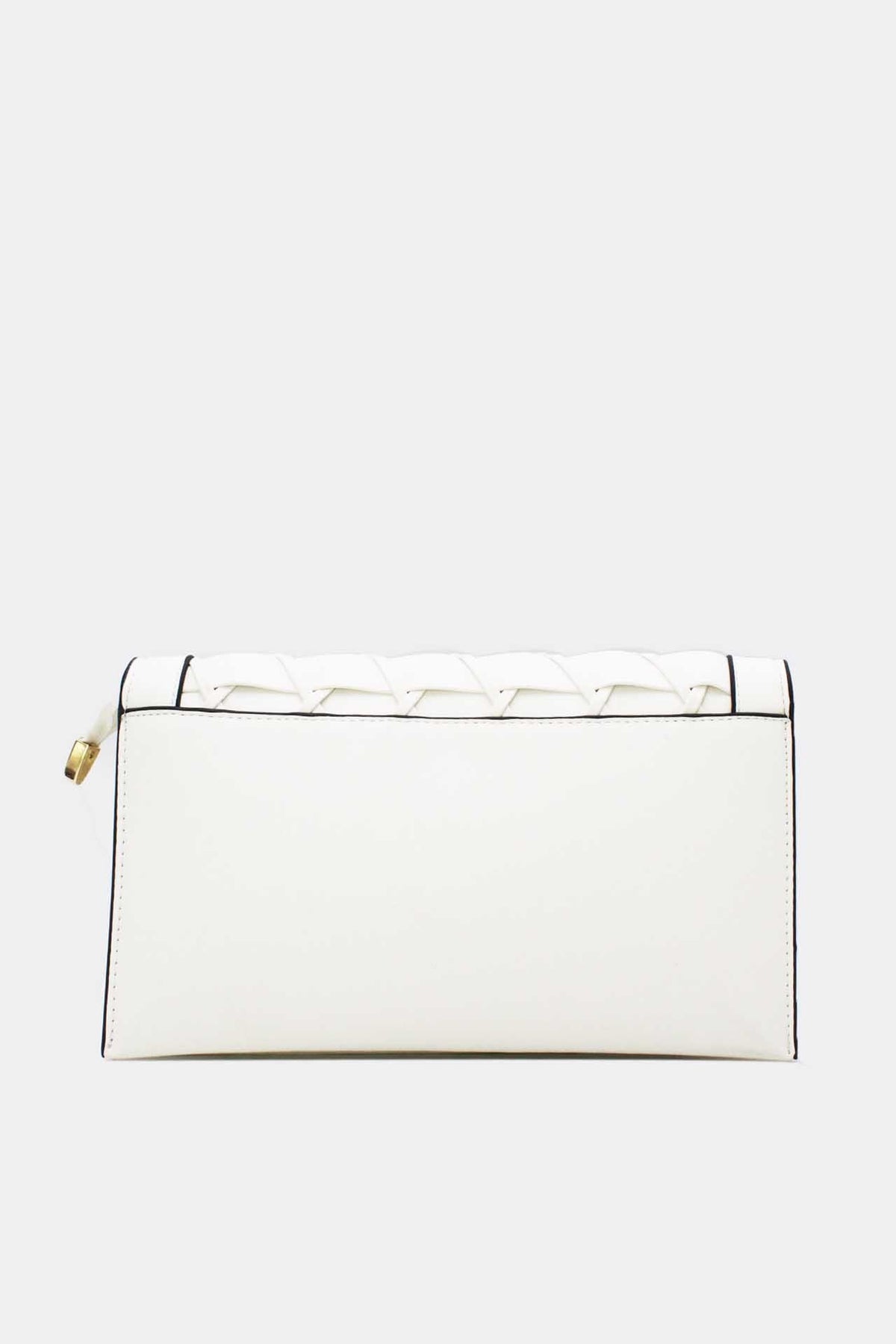 Witte Gevlochten Clutch van Imitatieleer met Afneembaar Schouderhengsel