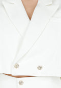 Witte Cropped Blazer met Lange Mouwen en Goudkleurige Knopen