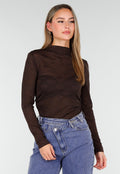 Bruine Semi Transparante Mesh Top met Lange Mouwen