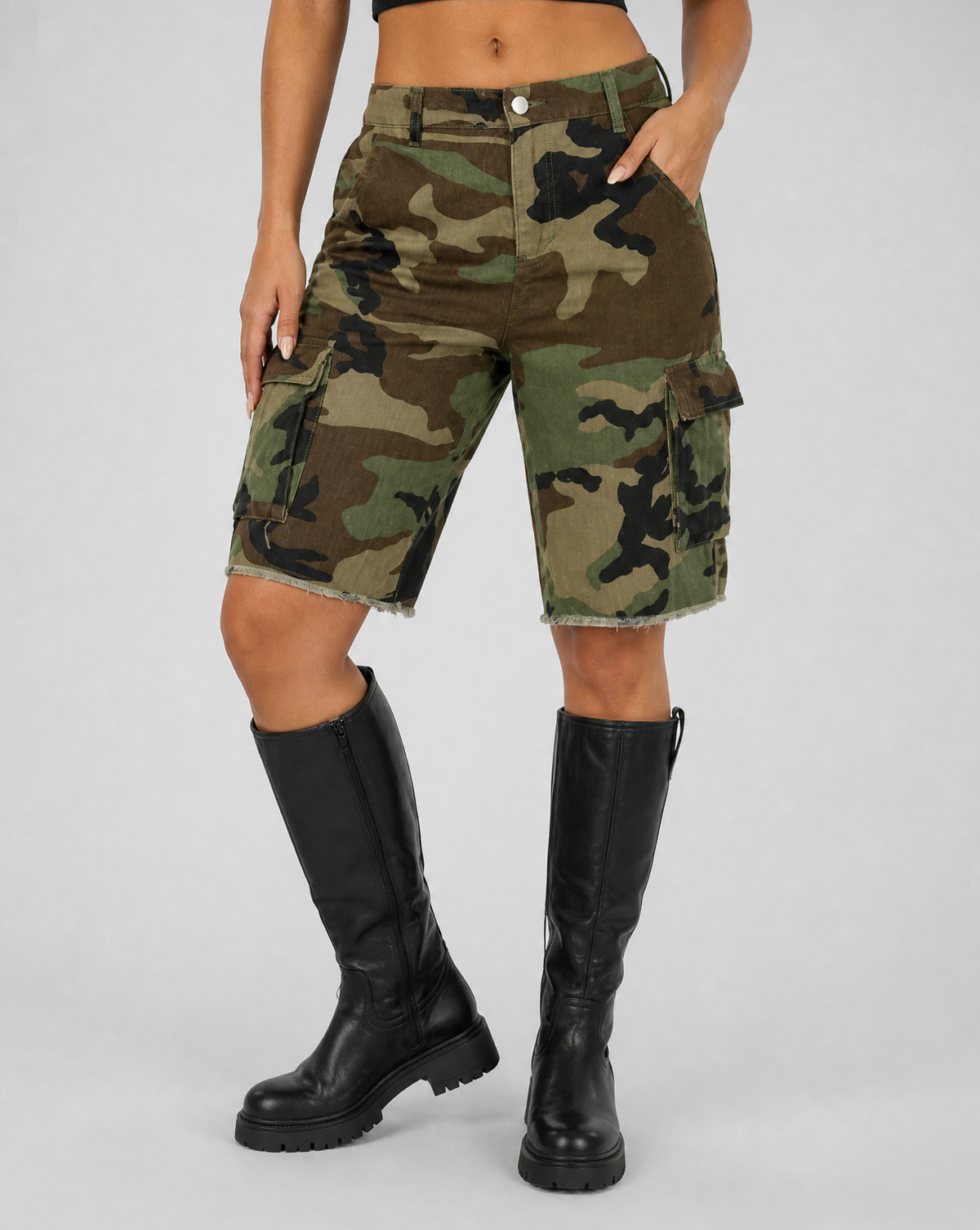 Camouflage Cargo Bermuda Short van Denim met Zakken