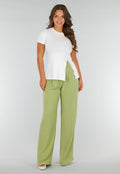 Wit Stretch T-Shirt met Zijsplit, Ronde Hals en Korte Mouwen