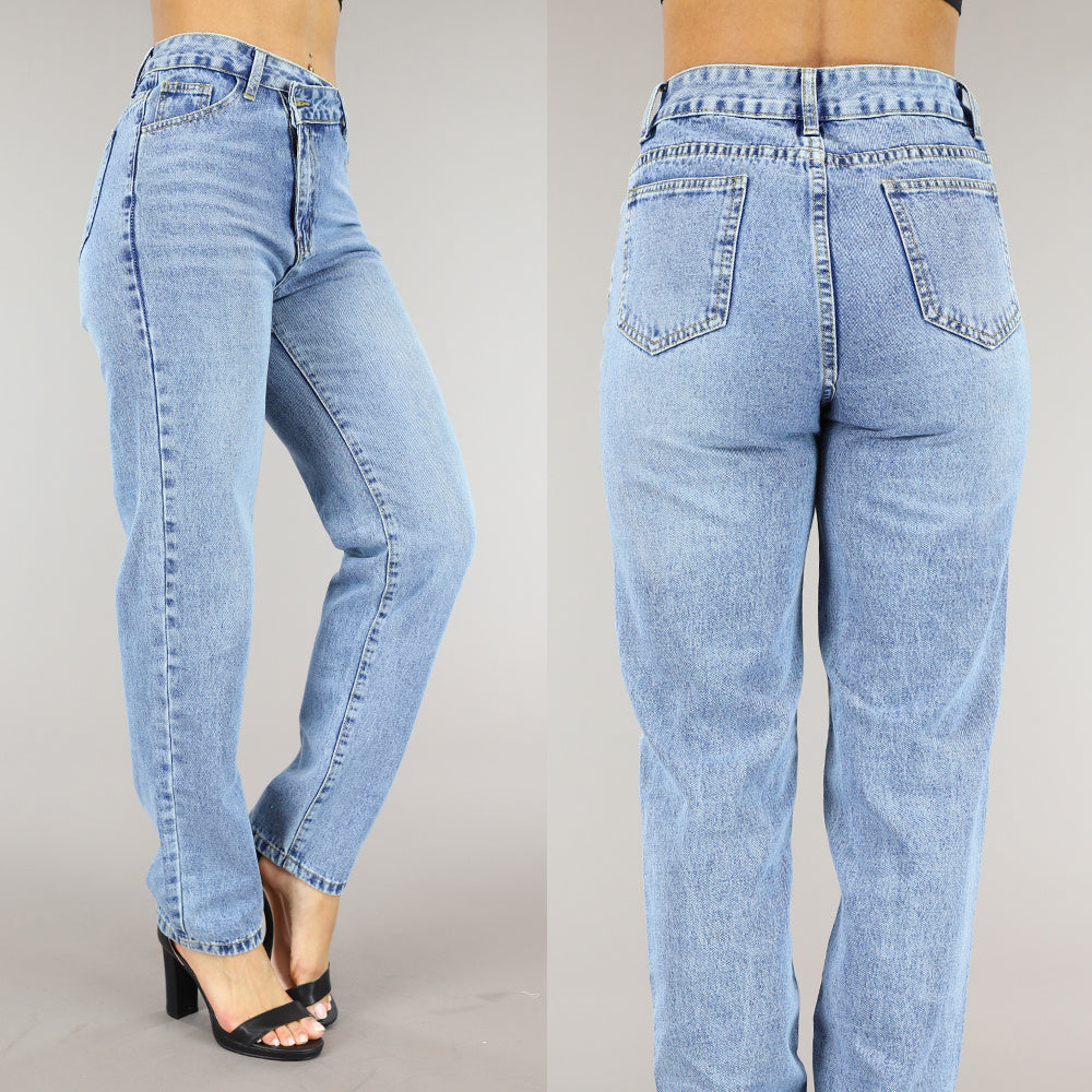 Blauwe Jeans met Schuine Sluiting