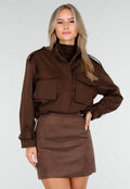 Cropped Bruine Jas met Rits en Grote Zakken
