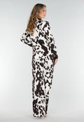 Bruin-Witte Blouse met Koeienprint  en Goudkleurige Knopen
