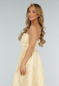 Strapless Midi Jurk in Butter Yellow met Jacquardlook