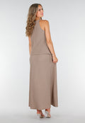 Taupe Set met Hooggesloten Top en Stretch