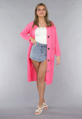 Lang Roze Gebreid Vest met Statement Knopen