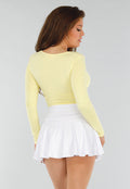 Pastel Gele Top met Lange Mouwen en Sweetheart Halslijn