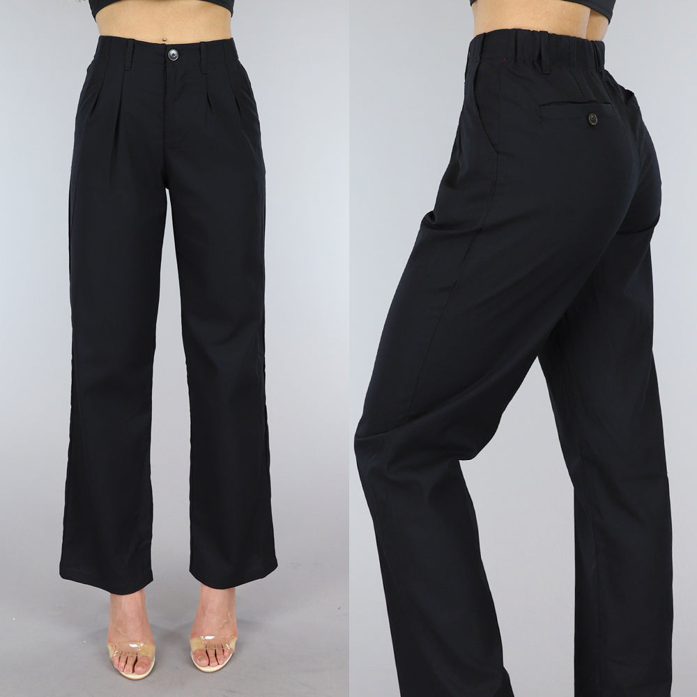 Zwarte Paperbag Broek met Geplooide Taille