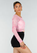 Roze Stretch Mesh Crop Top met Losse Top en Pads