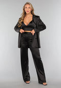 Glanzend Blazer / Pantalon Pak Stretch Zwart
