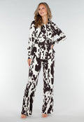 Bruin-Witte Blouse met Koeienprint  en Goudkleurige Knopen