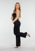 Zwarte Kanten Corset Top met Beugel en Padded Cups