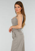 Tweedelige Geruite Stretch Set met Hoge Taille Broek en Korsettop met Baleinen