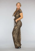 Wide Leg Korte Mouwen Jumpsuit met Panterprint