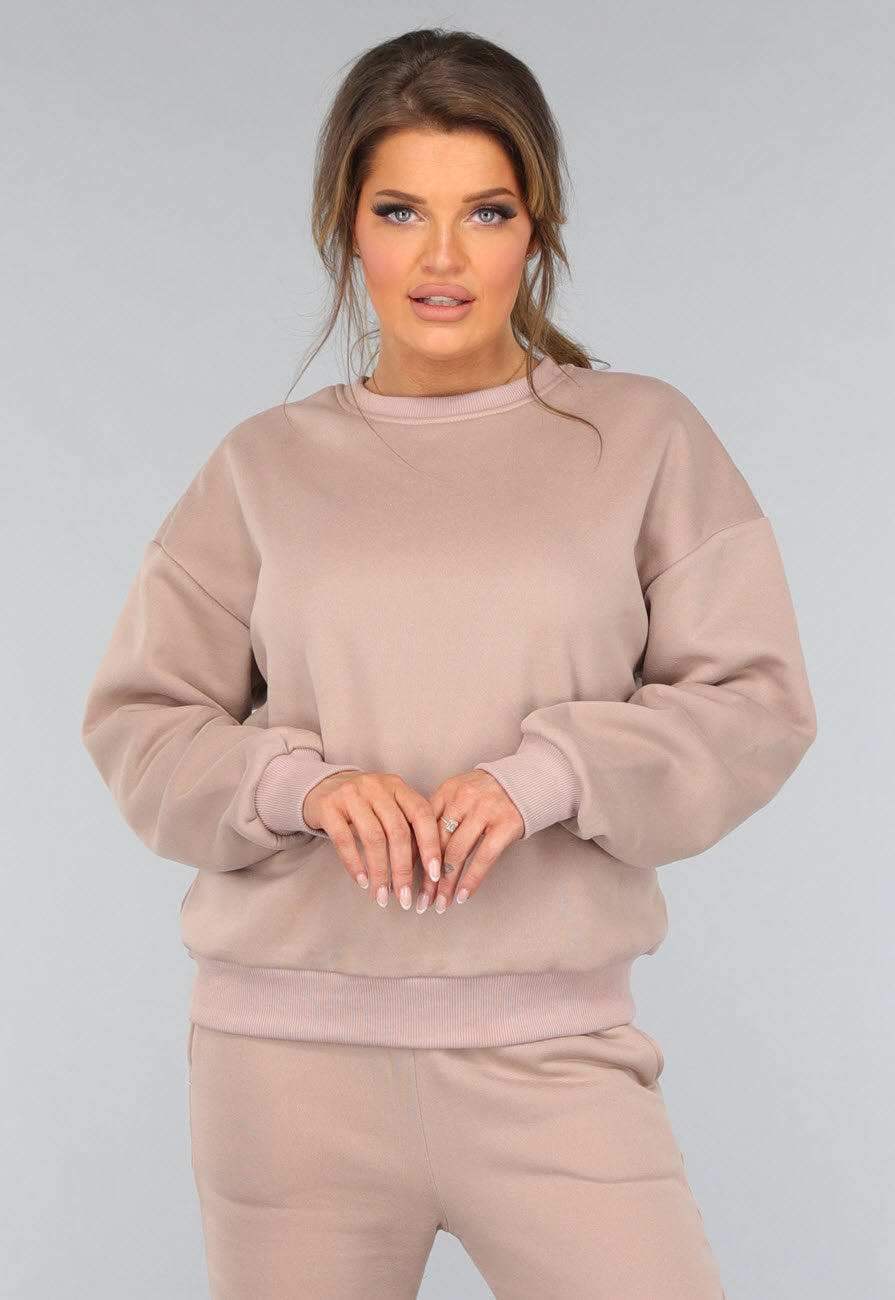 Taupe Joggingpak met Wijduitlopende Broek