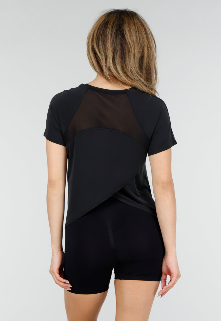 Zwart Sport T-shirt met Mesh en Gekruiste Rug