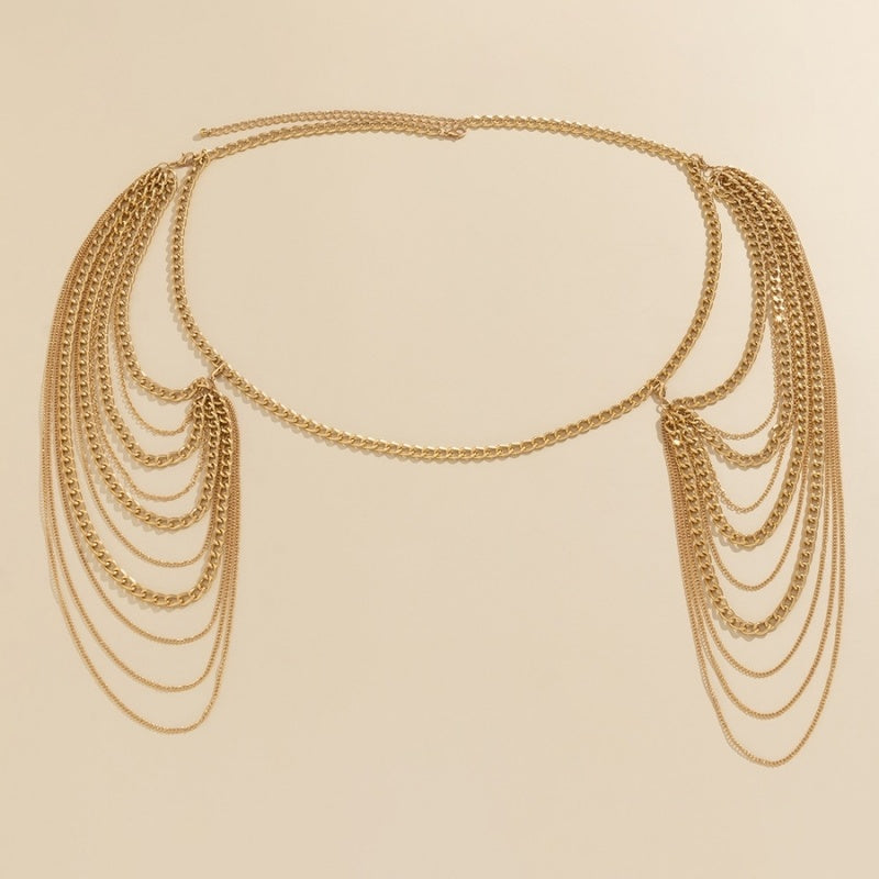 Gouden Grove Schouder Ketting met Laagjes