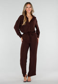 Bruine Oversized Blouse met Lange Mouwen en Knoopsluiting