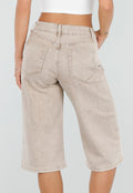 Beige Stretch Denim Bermuda Broek met Rechte Pijpen