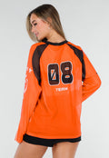 Oranje Mesh Jersey Top met Lange Mouwen