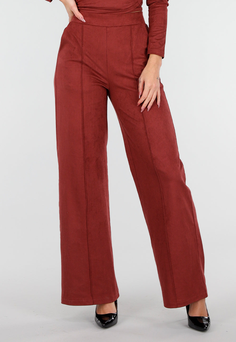 Rode Suede Pantalon met Stretch Taille
