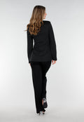 Zwarte Blazer met Lange Mouwen en Wit Kant Detail