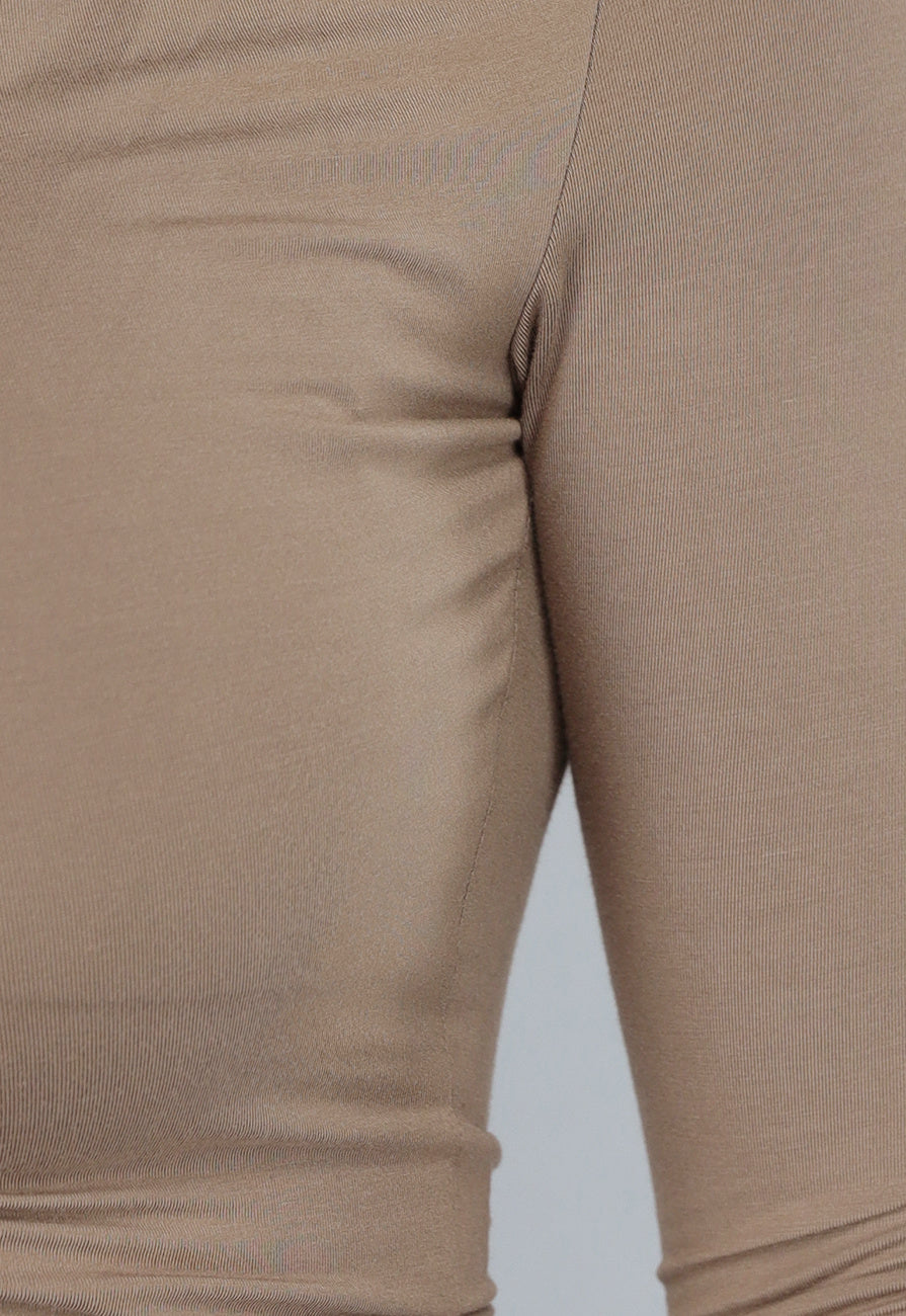 Taupe Topje met Gedrapeerde Hals
