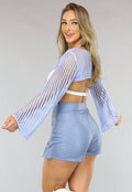 Blauwe Bolero met Wijduitlopende Mouwen