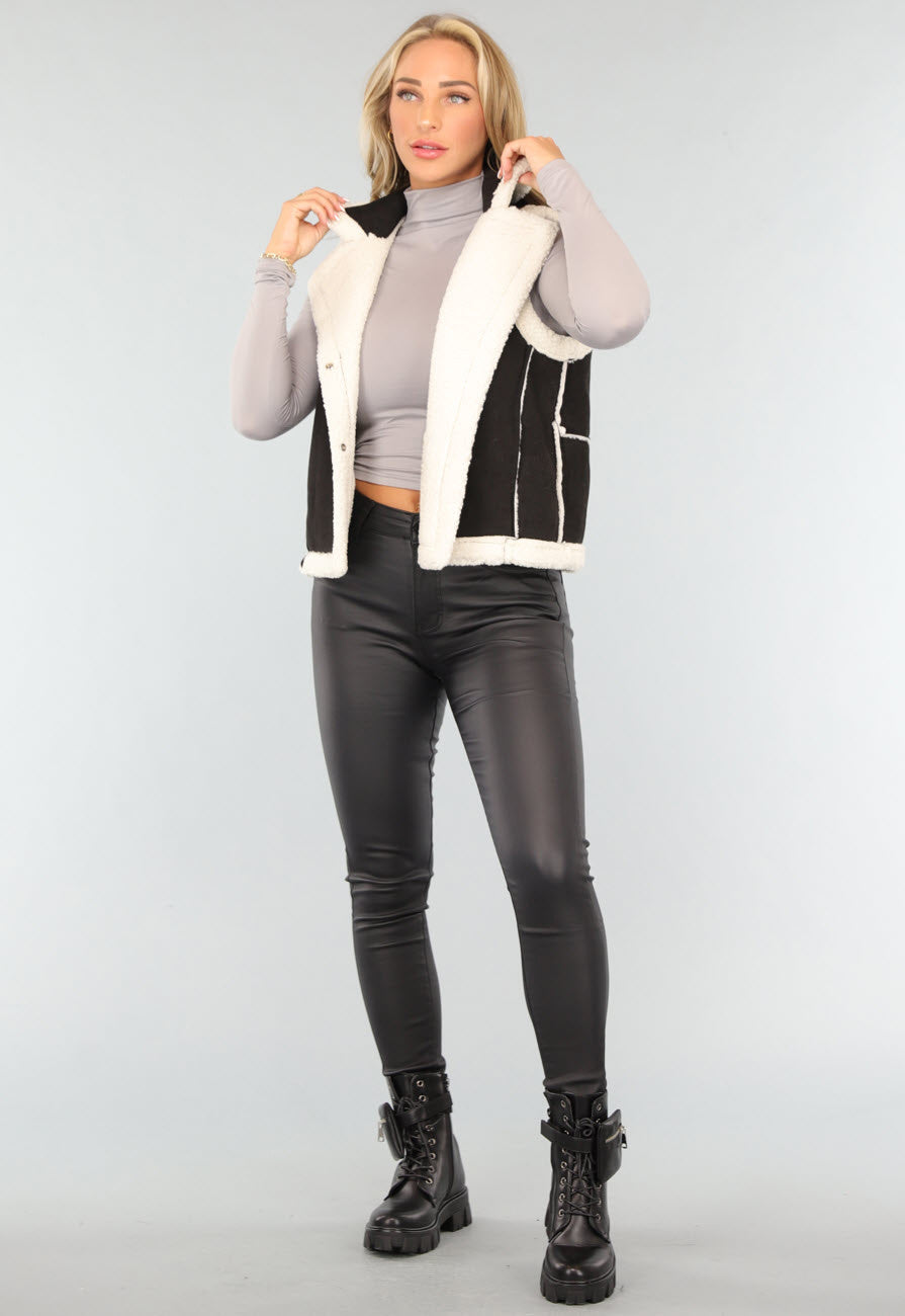 Zwarte Suèdelook Teddy Bodywarmer
