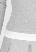 Grijze Longsleeve Top met Witte Boorden aan Hals en Mouwen