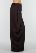 Bruine Wijde Barrel Pantalon met Witte Strepen en Plooien