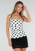 Witte Polkadot Top met Open Rug en Striksluiting