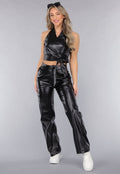 Zwarte Lederlook Cargo 2-Piece met Halter Top