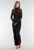 Zwarte See Through Kanten Top met Gedrappeerd Effect