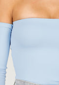 Blauwe Off Shoulder Top met Lange Mouwen en Stretchstof