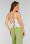 Witte Stretch Korset Top met Vetersluiting, beugels en Bloemenprint