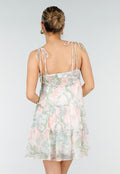 Pastel Bloemenprint Jurk met Spaghettibandjes en Ruches